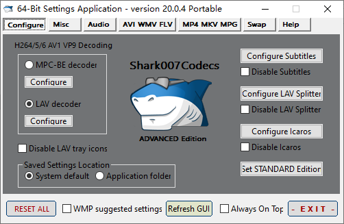 Shark007 Codecs(多媒体编解码器套件) v20.3.4 便携版